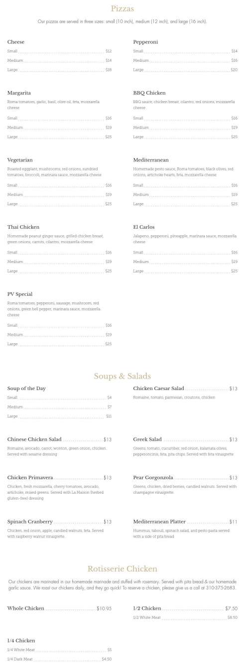 Malaga Cove Ranch Market menu in Palos Verdes Estates, California, USA