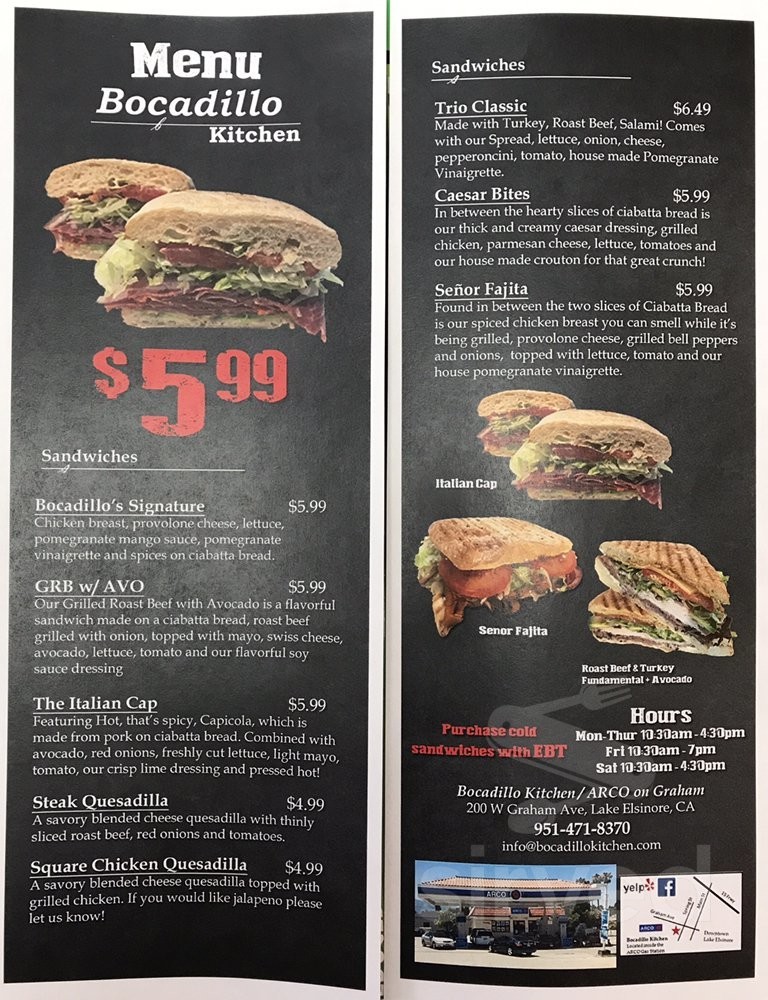 Bocadillo Kitchen menu in Lake Elsinore, California