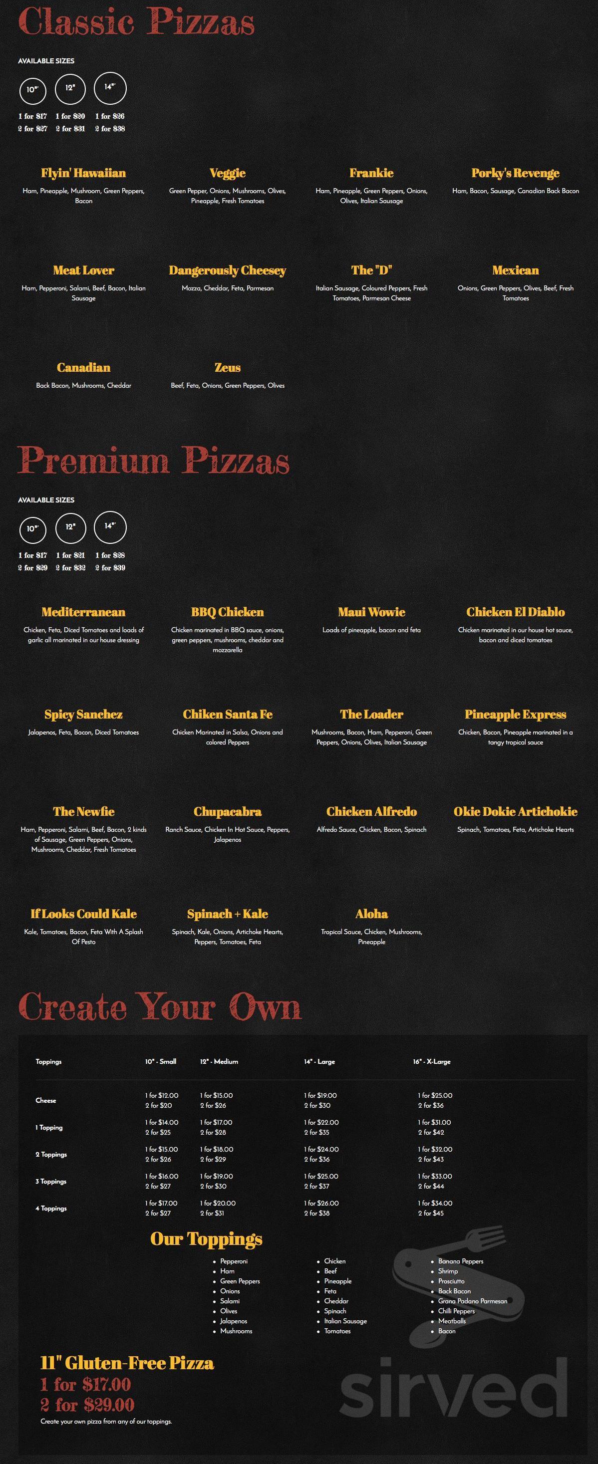 Frankie's Pizza menu in Sorrento, British Columbia