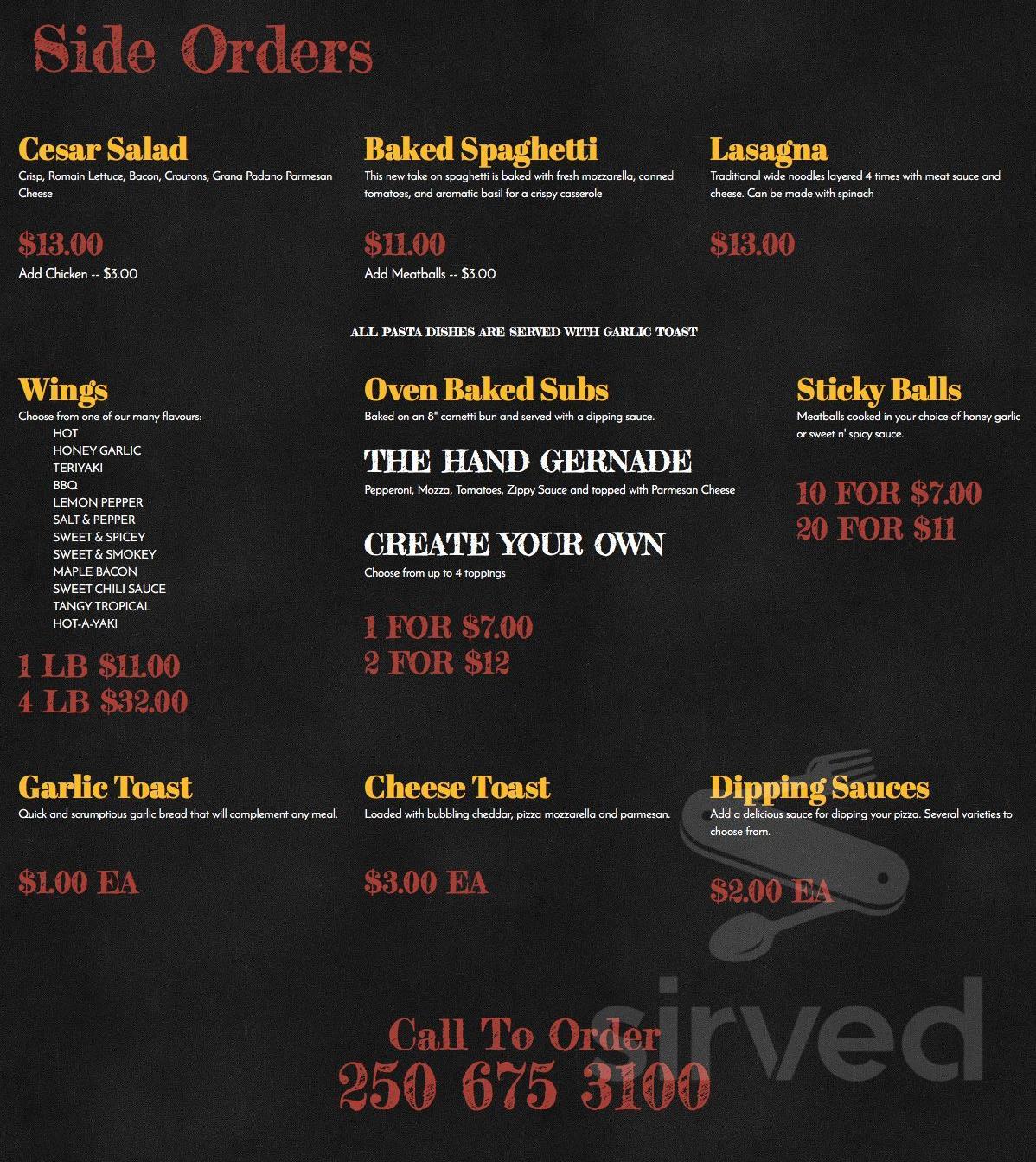 Frankie's Pizza menu in Sorrento, British Columbia