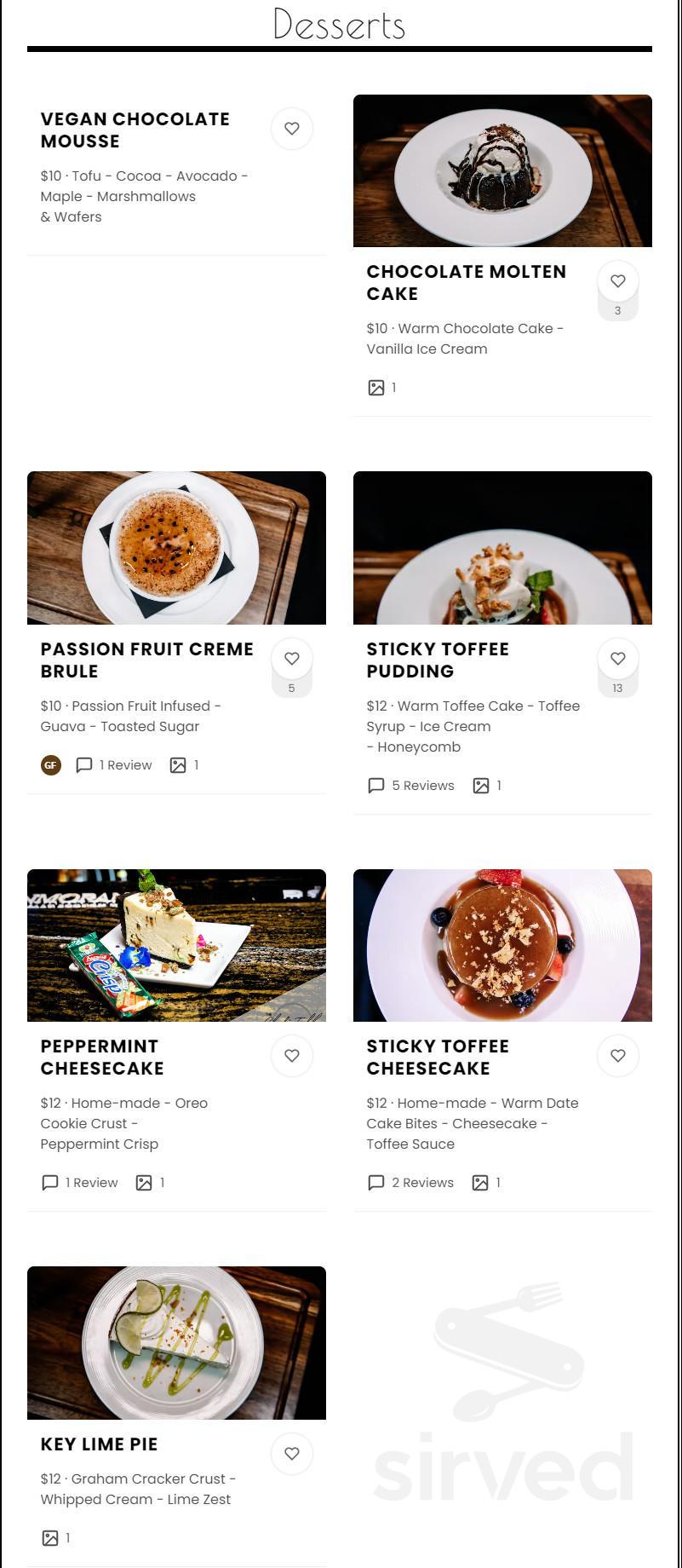 The Chef's Table menu in Houston, Texas, USA