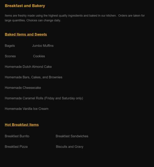 Treynor Java Supply menu in Treynor, Iowa, USA