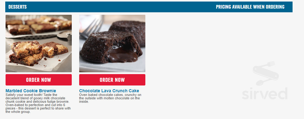 Domino's Pizza dessert menu in Sherwood, Oregon