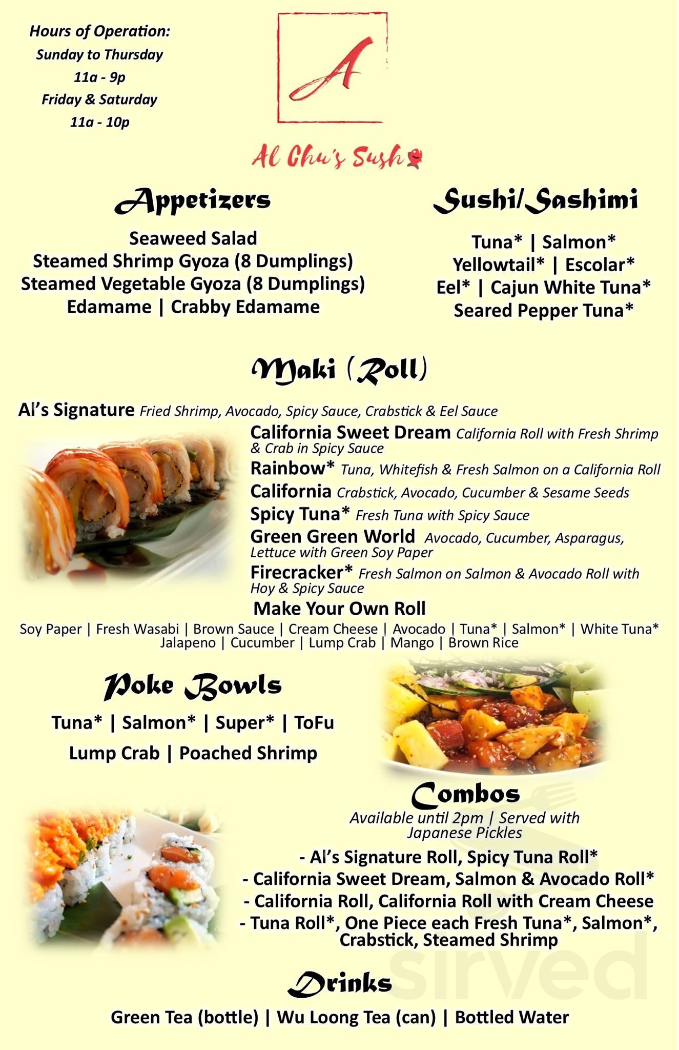 Al Chu S Sushi Menu In Wilmington Delaware Usa