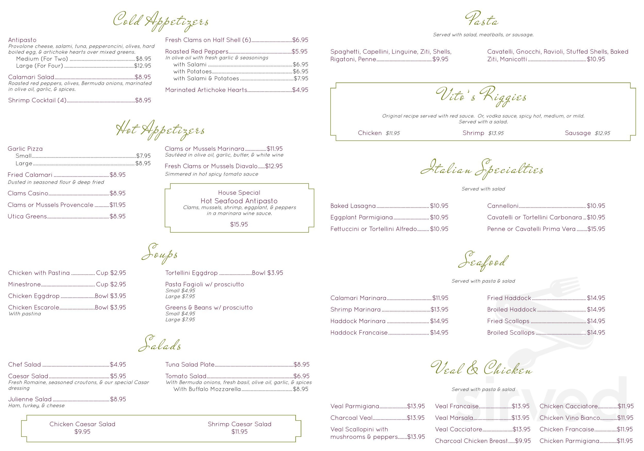 Vito's Ristorante menu in East Syracuse, New York, USA