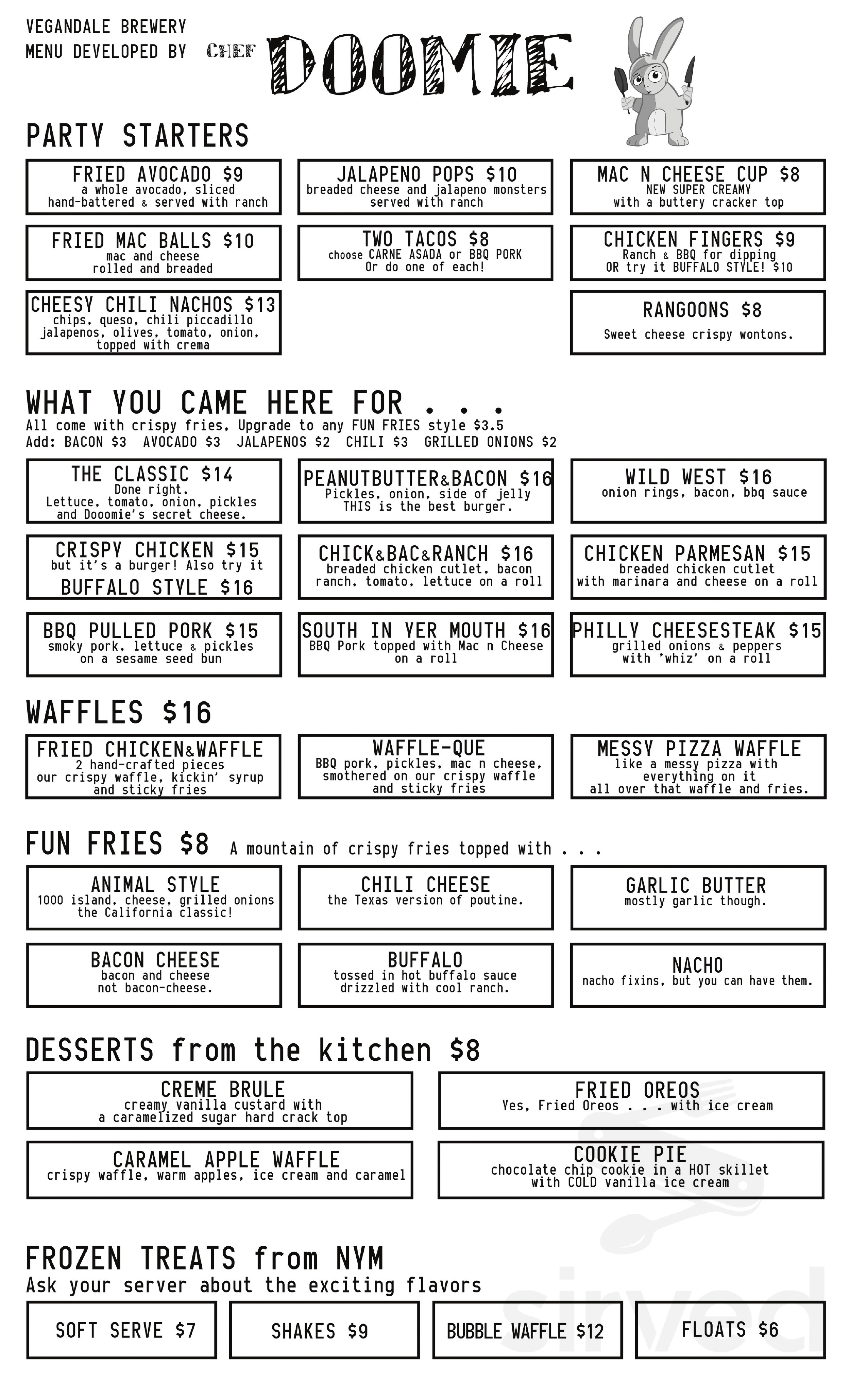 Doomie's menu in Toronto, Ontario