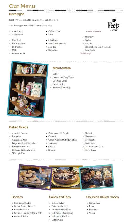 Desserts Etc. menu in Hershey, Pennsylvania, USA