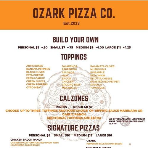 Ozark Pizza & Bread Company menu in West Plains, Missouri, USA