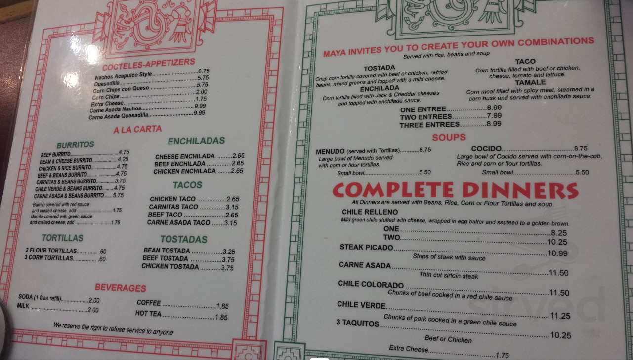 Maya Mexican Restaurant menu in Wilmington, California