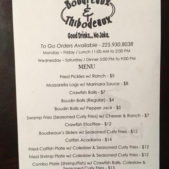 Boudreaux &amp; Thibodeaux's menus in Baton Rouge, Louisiana, United States