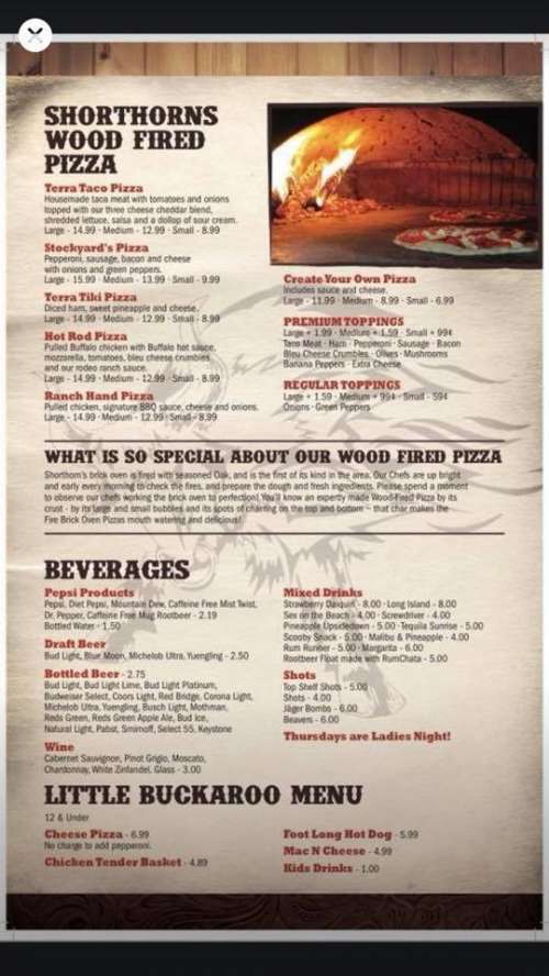 Shorthorns menu in Terra Alta, West Virginia, USA