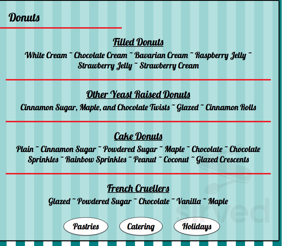 Becker's Donuts menu in North Royalton, Ohio, USA
