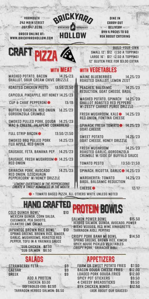 Brickyard Hollow menu in Yarmouth, Maine, USA