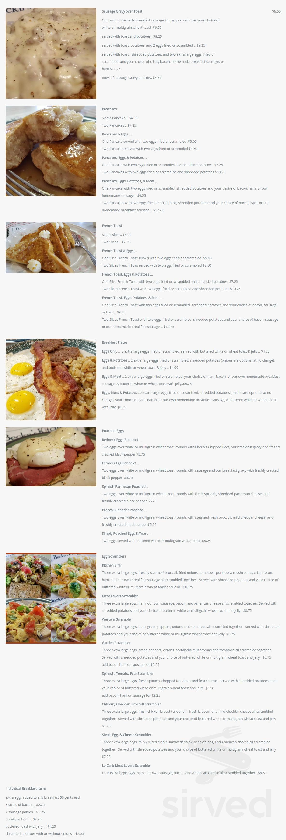 Becky's Kitchen breakfast menu in York, Pennsylvania