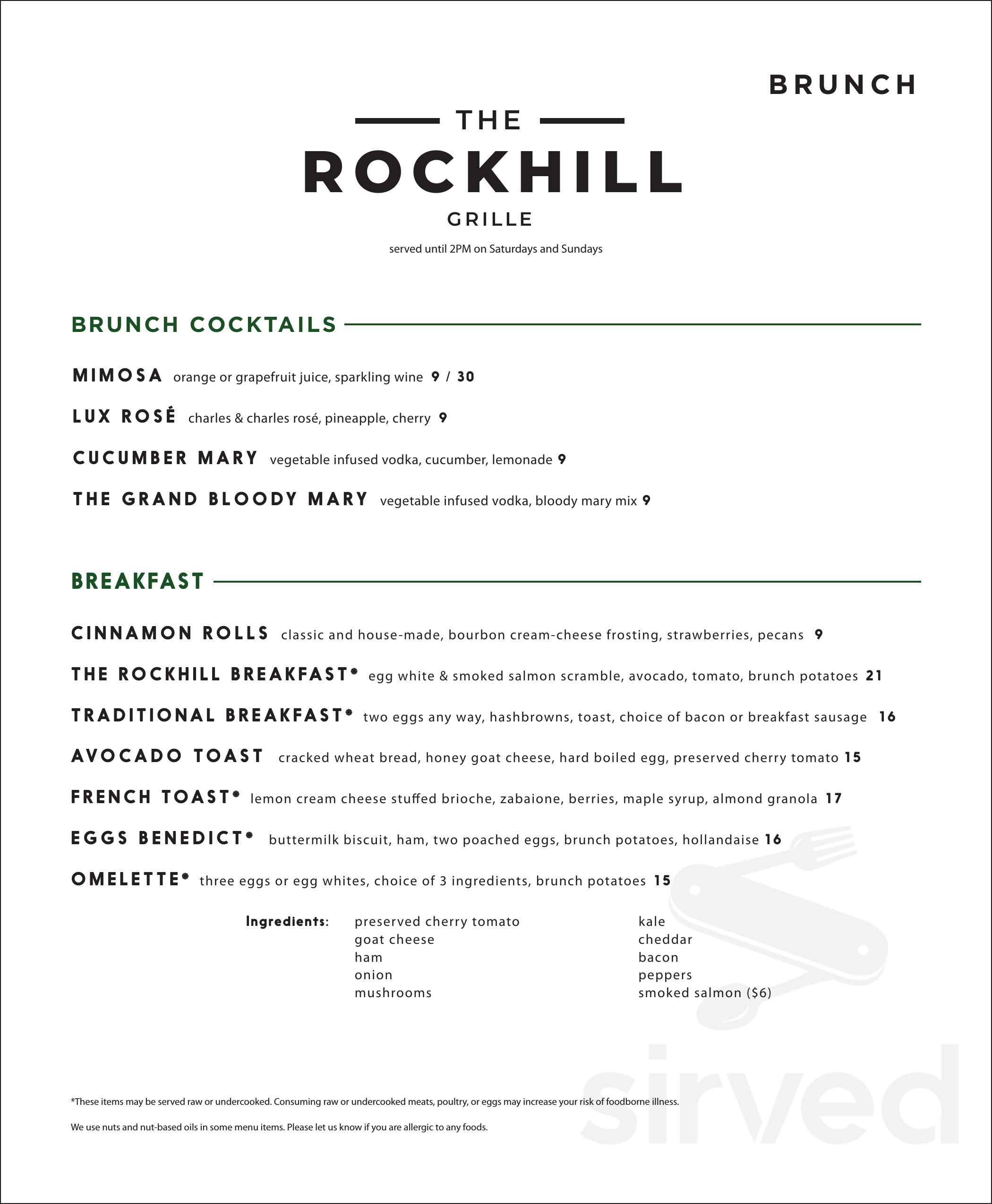 Menu for The Rockhill Grille in Kansas City, MO | Sirved