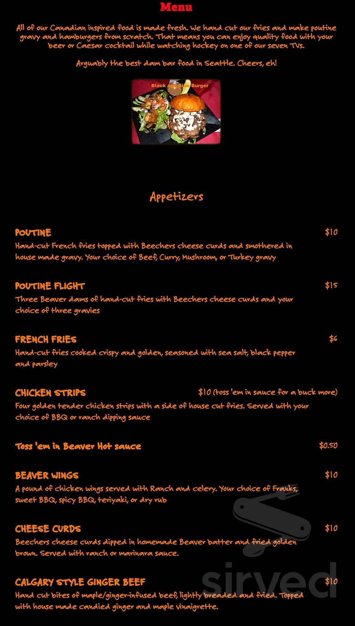 Angry Beaver Menu The Angry Beaver menu in Seattle, Washington, USA