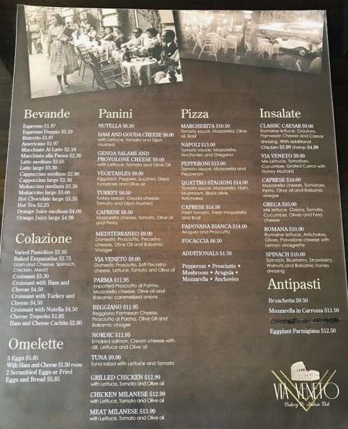 Via Veneto Bakery & Italian Deli menu in Doral, Florida, USA