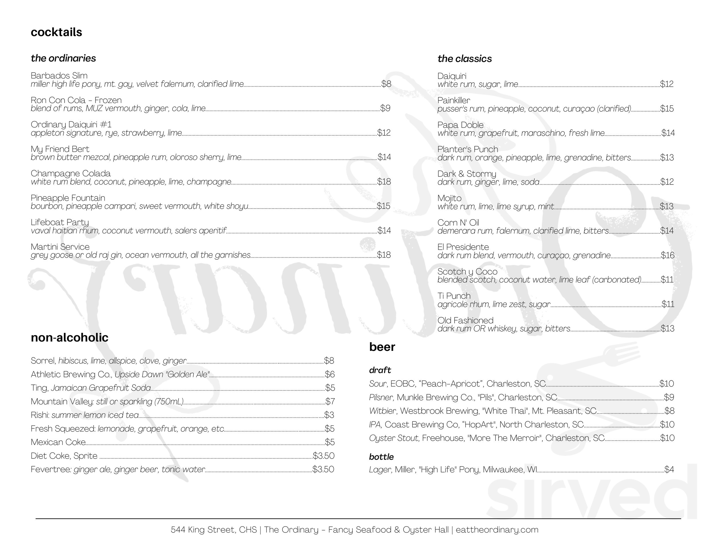 Ordinary Menu The Ordinary menu in Charleston, South Carolina, USA