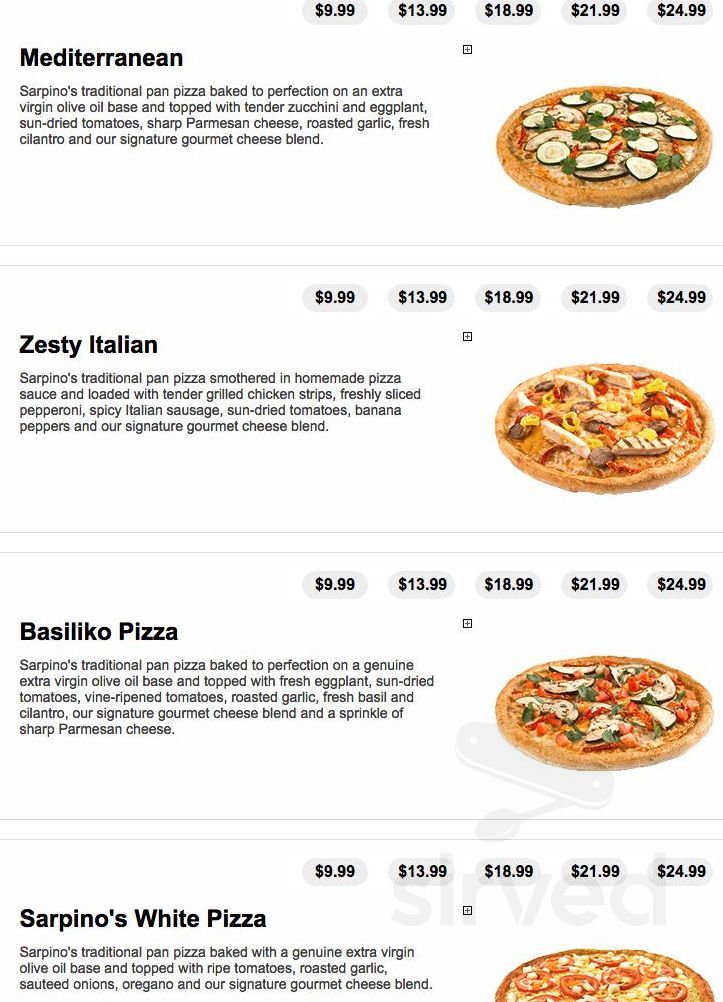 Sarpino's Pizzeria menus in Austin, Texas, United States