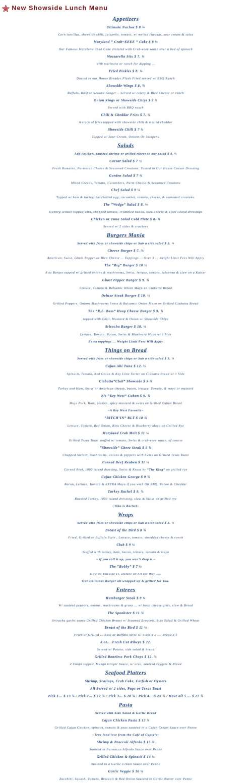 Michael's Showside Grill menu in Spring Hope, North Carolina, USA