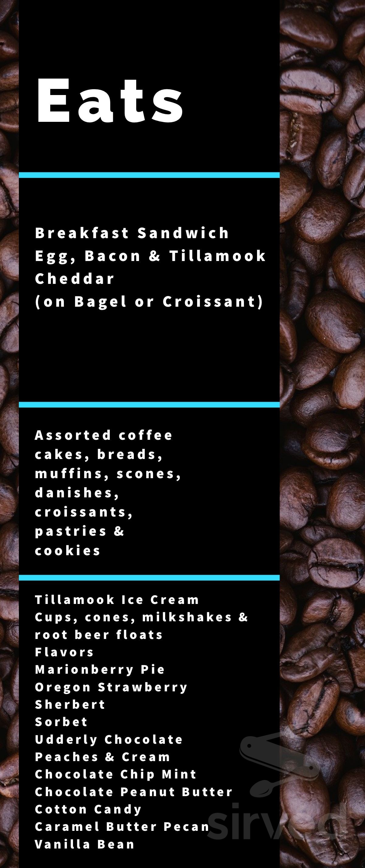 Manzanita Coffee Co. menu in Manzanita, Oregon, USA