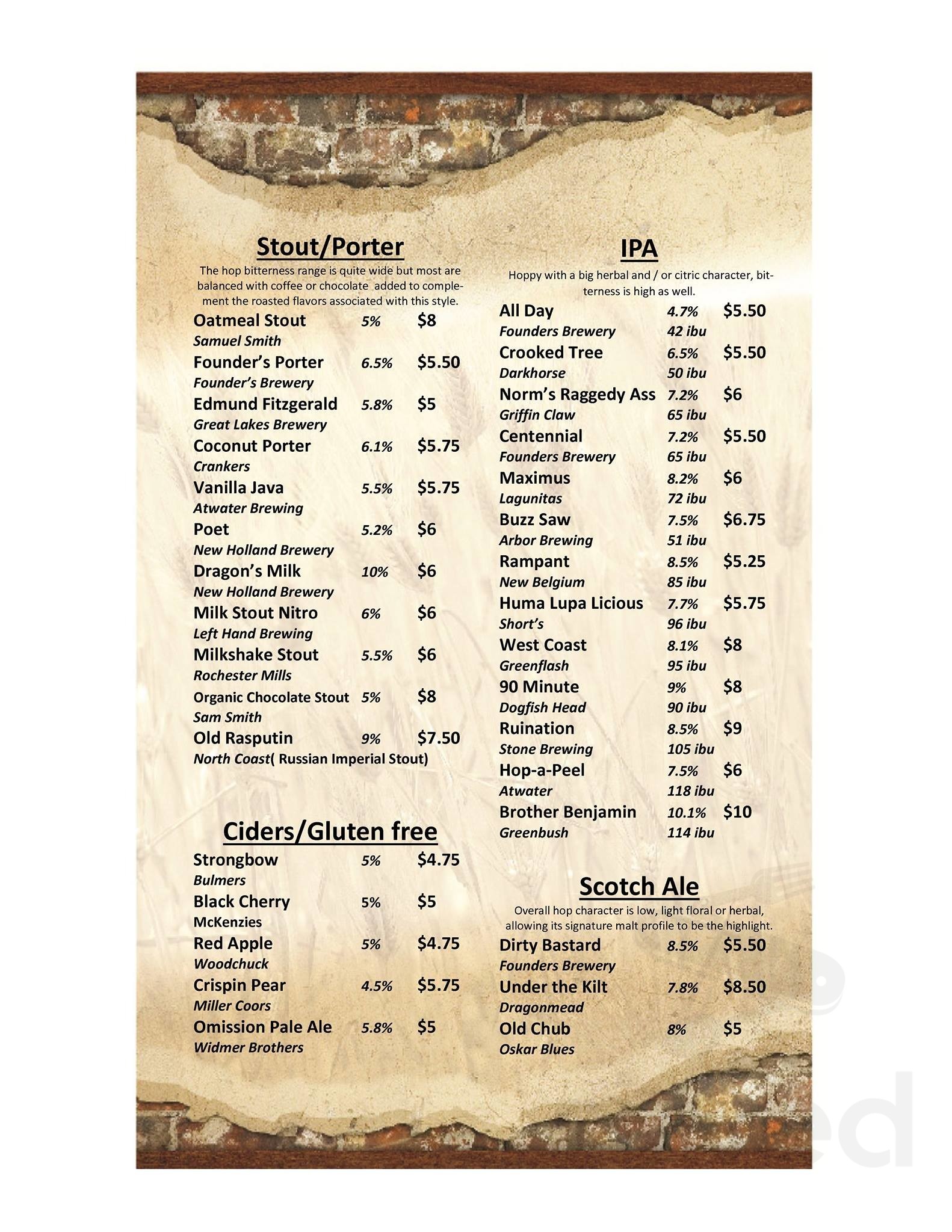 Shores Inn Food & Spirits menu in St Clair Shores, Michigan, USA