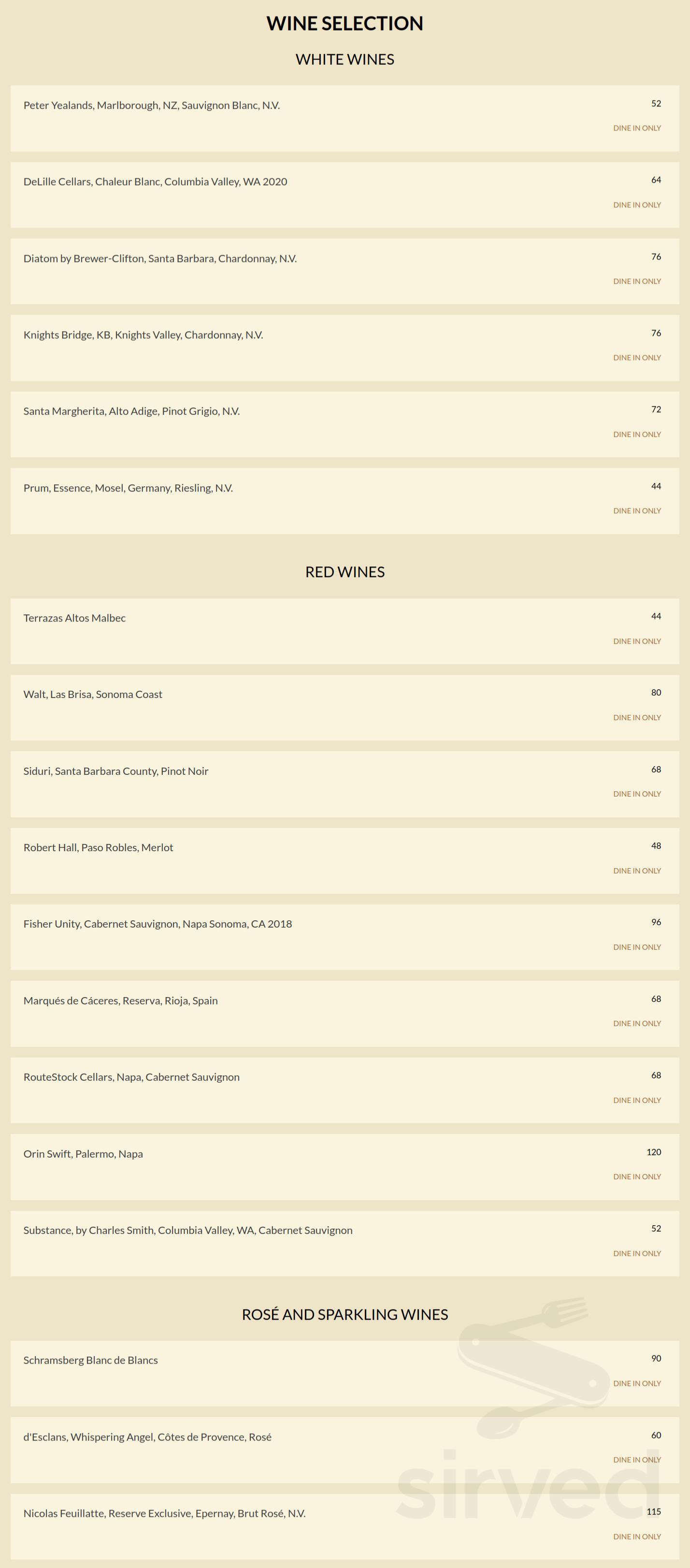 The Capital Grille menu in Memphis, Tennessee, USA