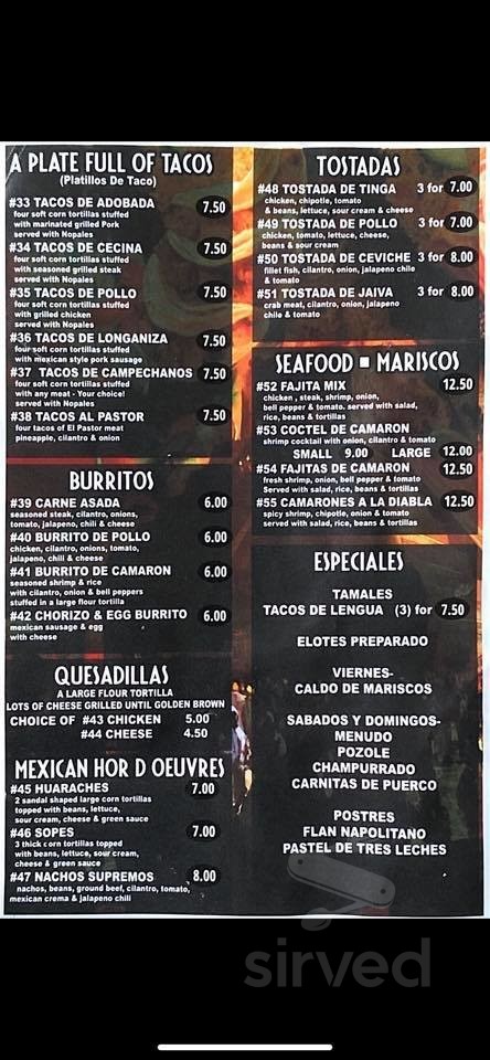 Tacos y Tortas Mexican Restaurant menu in Hanover, Pennsylvania
