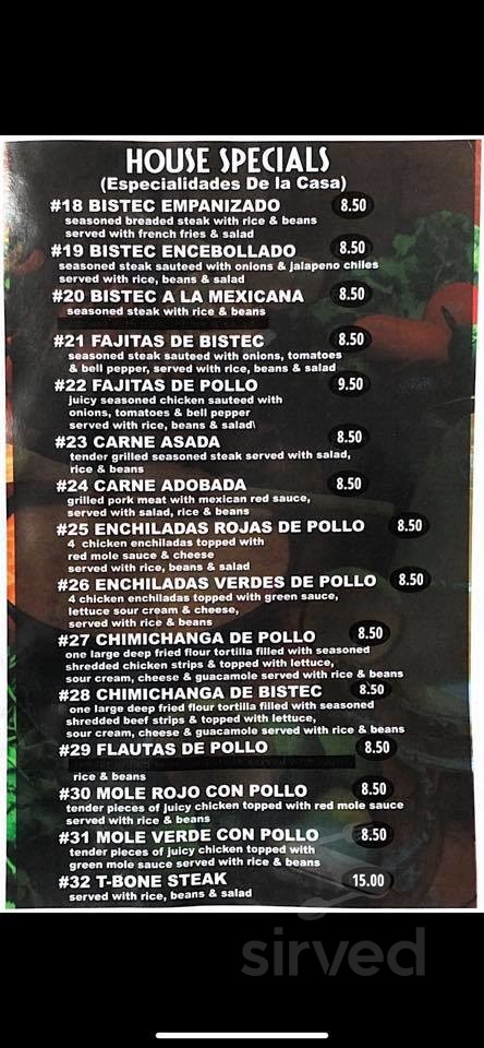 Tacos y Tortas Mexican Restaurant specials menu in Hanover, Pennsylvania