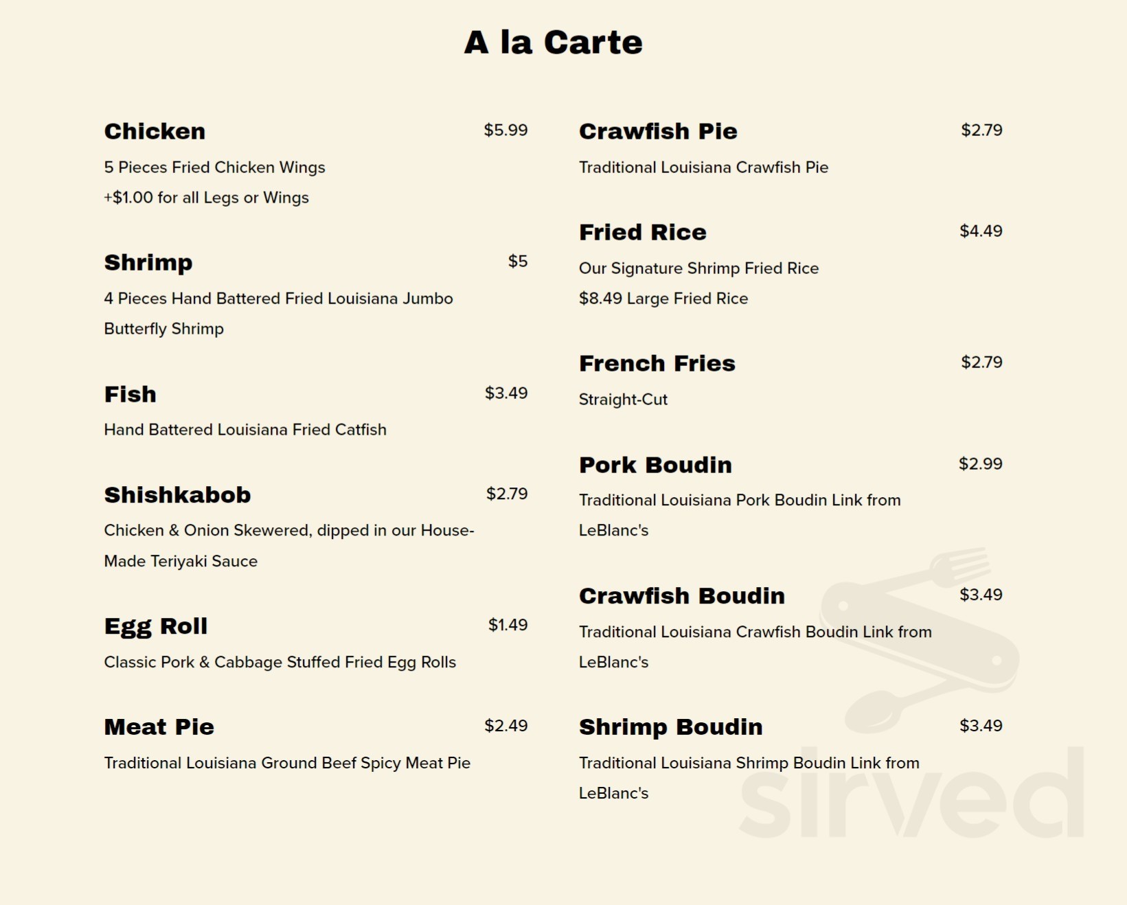 Opelousas Chicken & Seafood menu in Gretna, Louisiana, USA