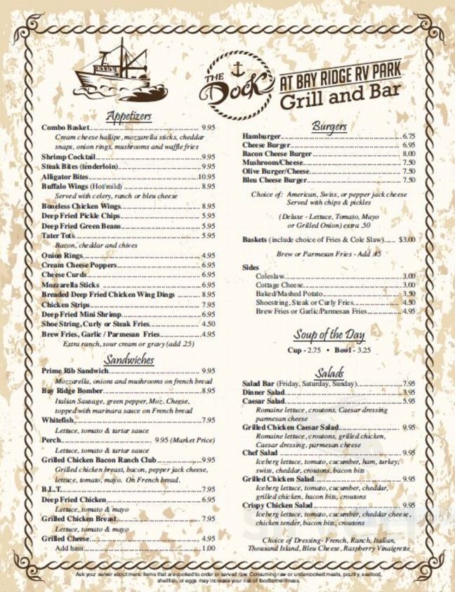 The Dock at Bay Ridge RV Park menus in Garden, Michigan, United States
