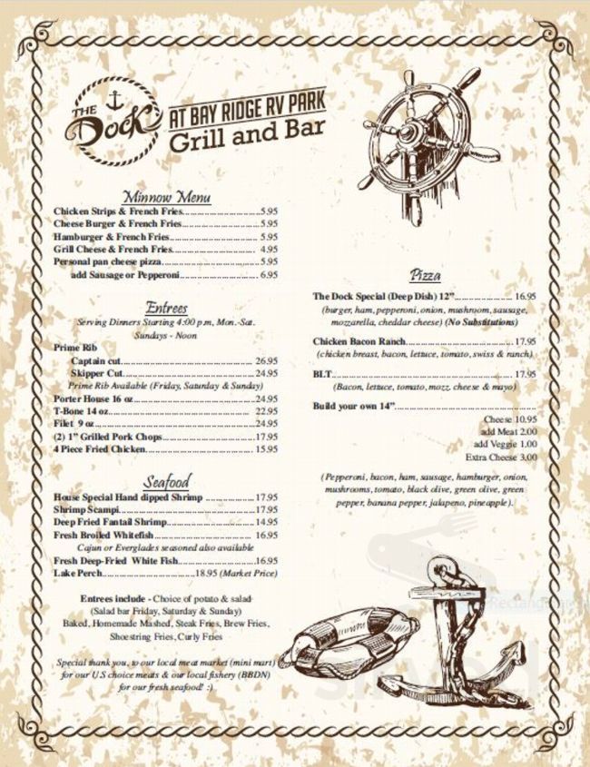 The Dock at Bay Ridge RV Park menus in Garden, Michigan, United States