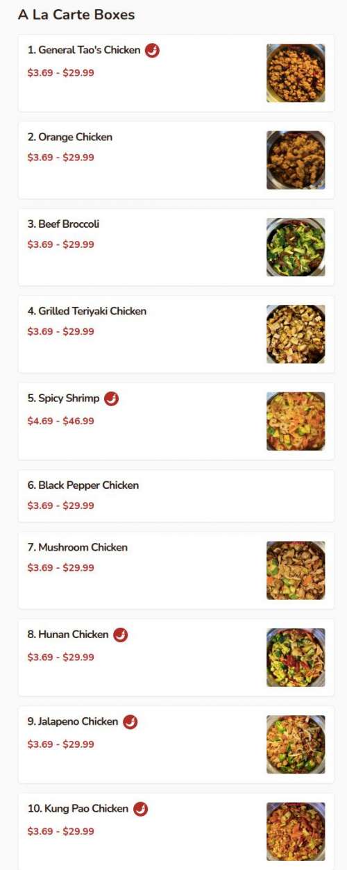 China Express menu in McAllen, Texas, USA