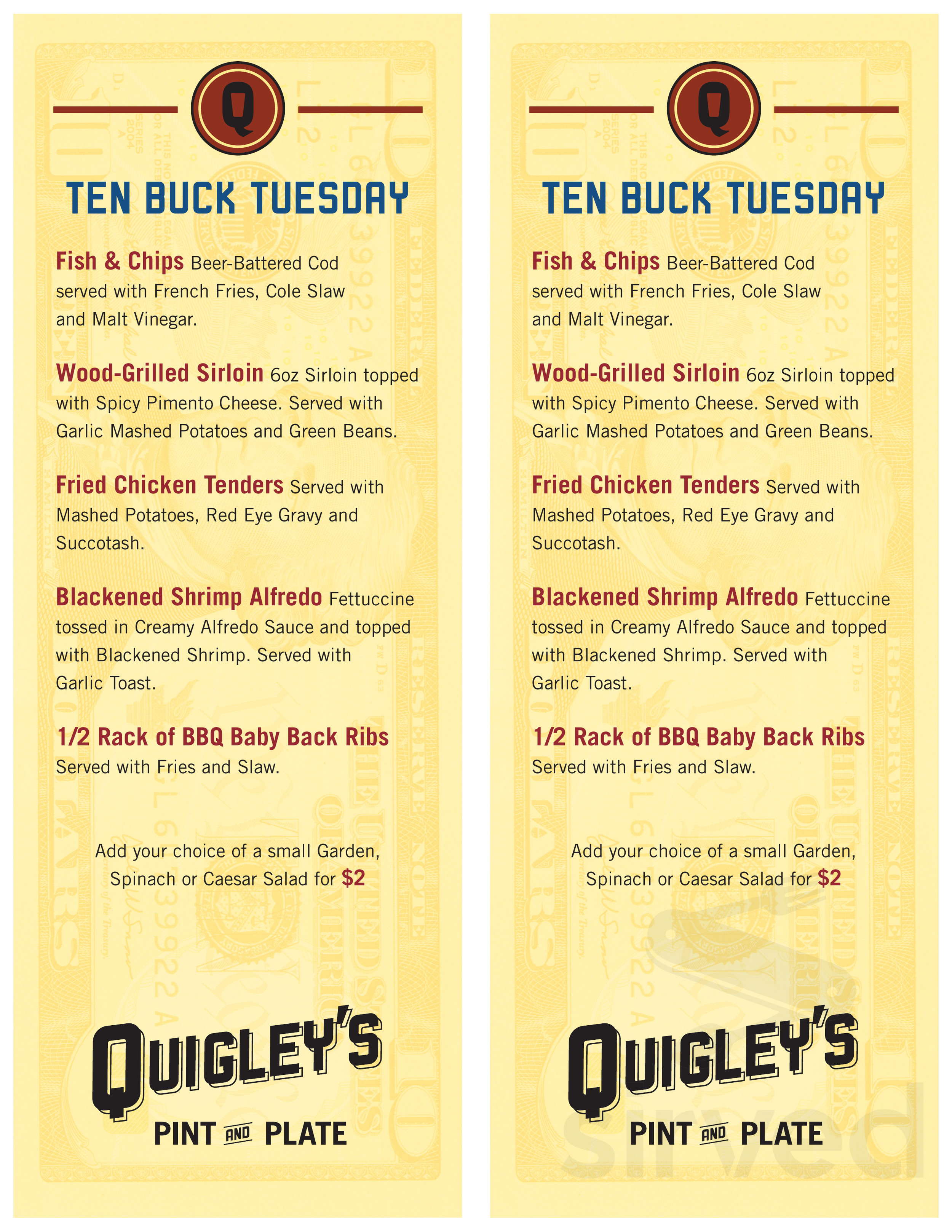 Menu for Quigley's 707 Pint & Plate in Murrells Inlet, SC | Sirved
