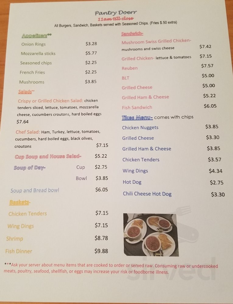 The Pantry Doerr Restaurant & Bakery menu in Peck, Michigan
