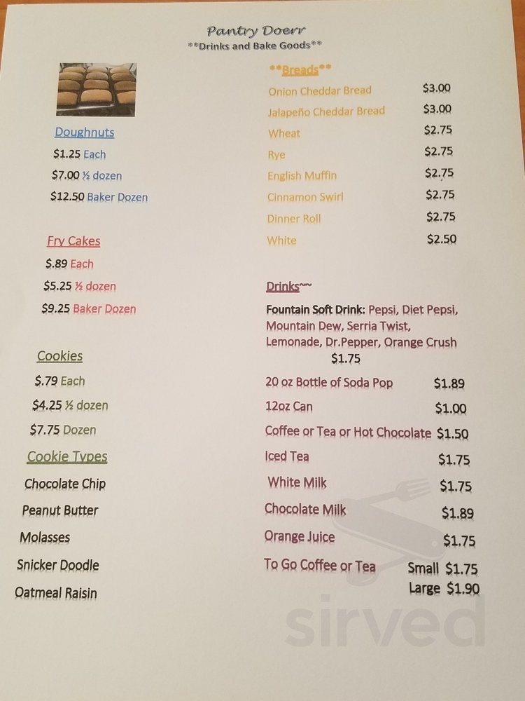 The Pantry Doerr Restaurant & Bakery menu in Peck, Michigan