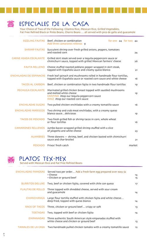 Escalante's menu in Houston, Texas, USA