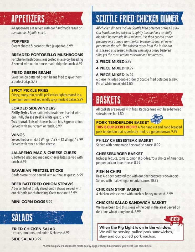 Menu for Scuttlebutt Bar and Grill in Camdenton, MO Sirved