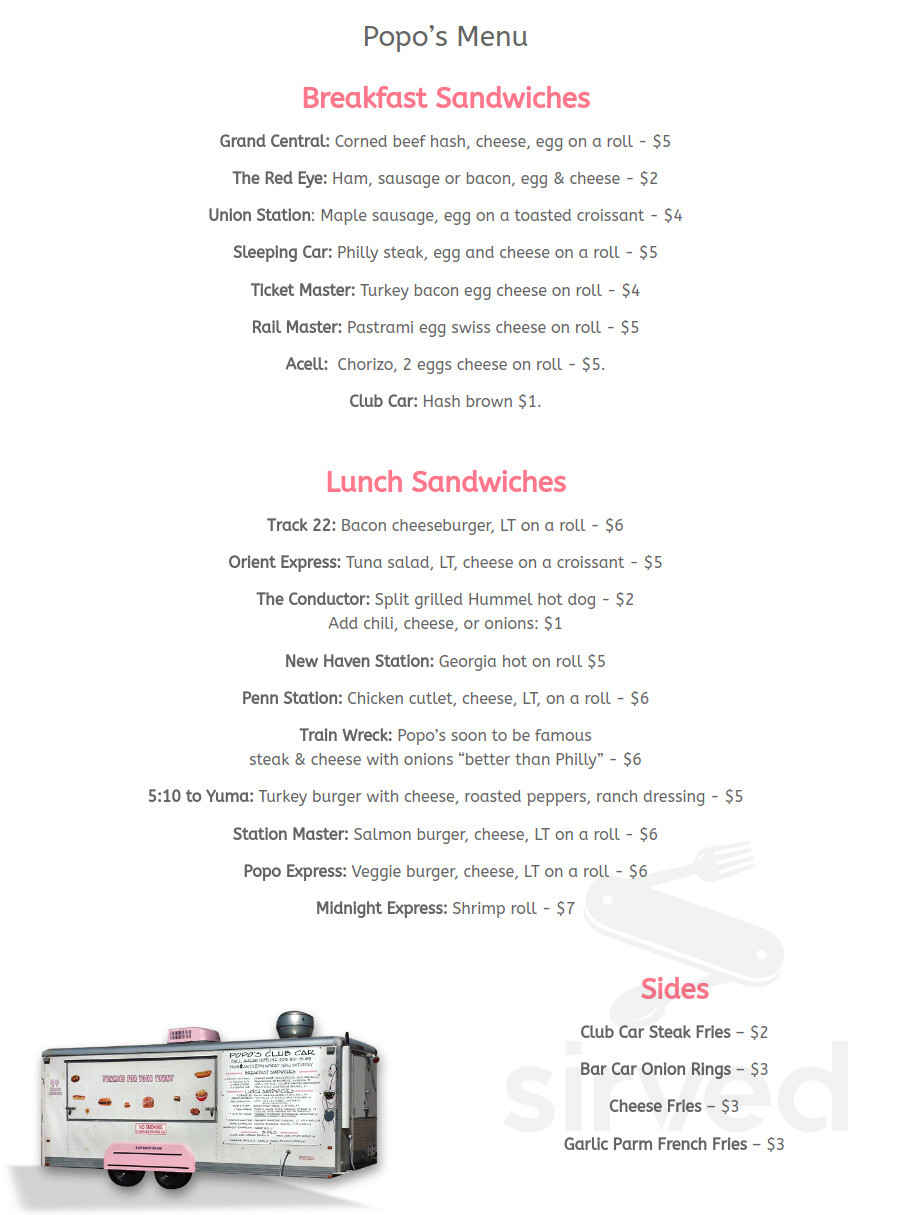 PoPo's Club Car menu in East Haven, Connecticut, USA