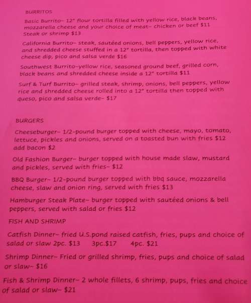 Los Locos menu in Stuttgart, Arkansas, USA