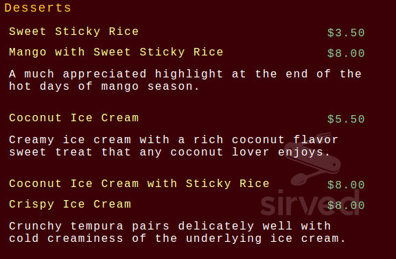 Rice Thai Cookery menu in Milwaukie, Oregon