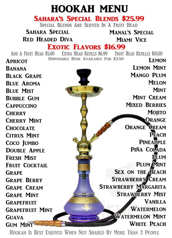 Sahara Restaurant & Hookah Lounge menu in Sterling, Virginia, USA
