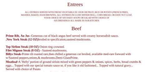 Menu for Billy Reed's Palm Springs in Palm Springs, CA | Sirved