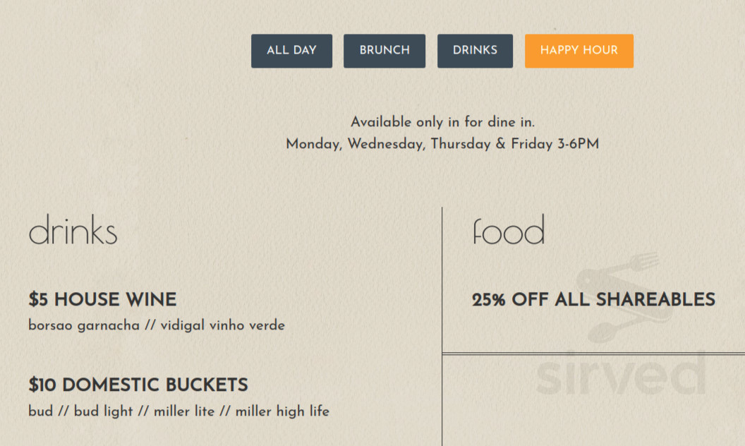 Menu for Goose & Elder in Cincinnati, OH | Sirved