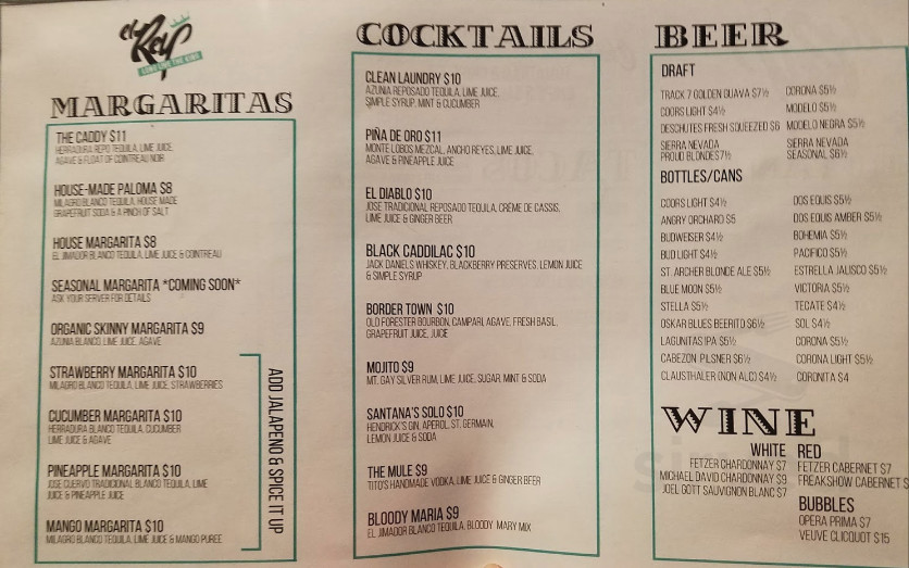 El Rey On K menu in Sacramento, California, USA