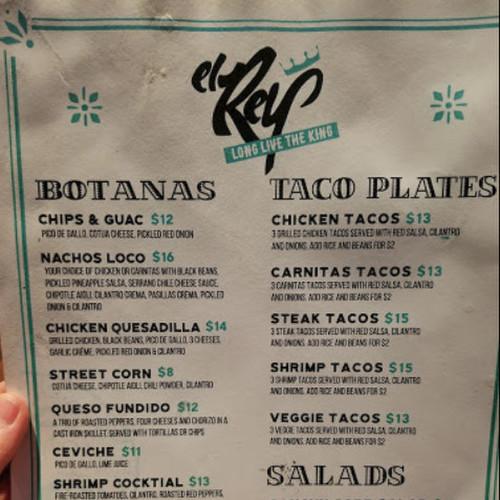 El Rey On K menu in Sacramento, California, USA