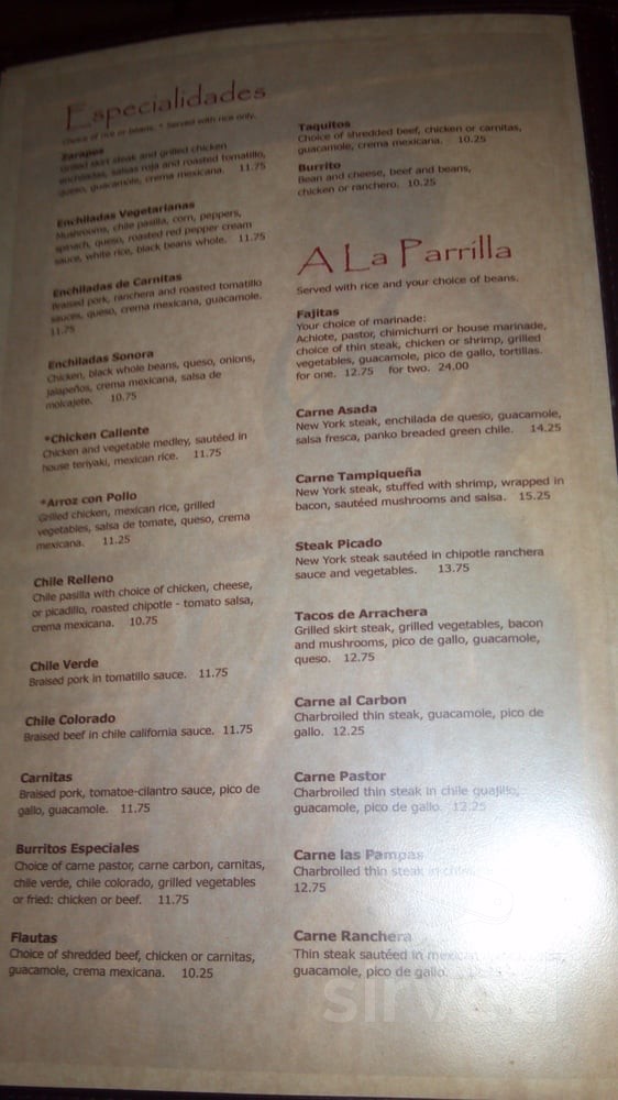 Menu Apple Valley CA's Viva Maria Sirved