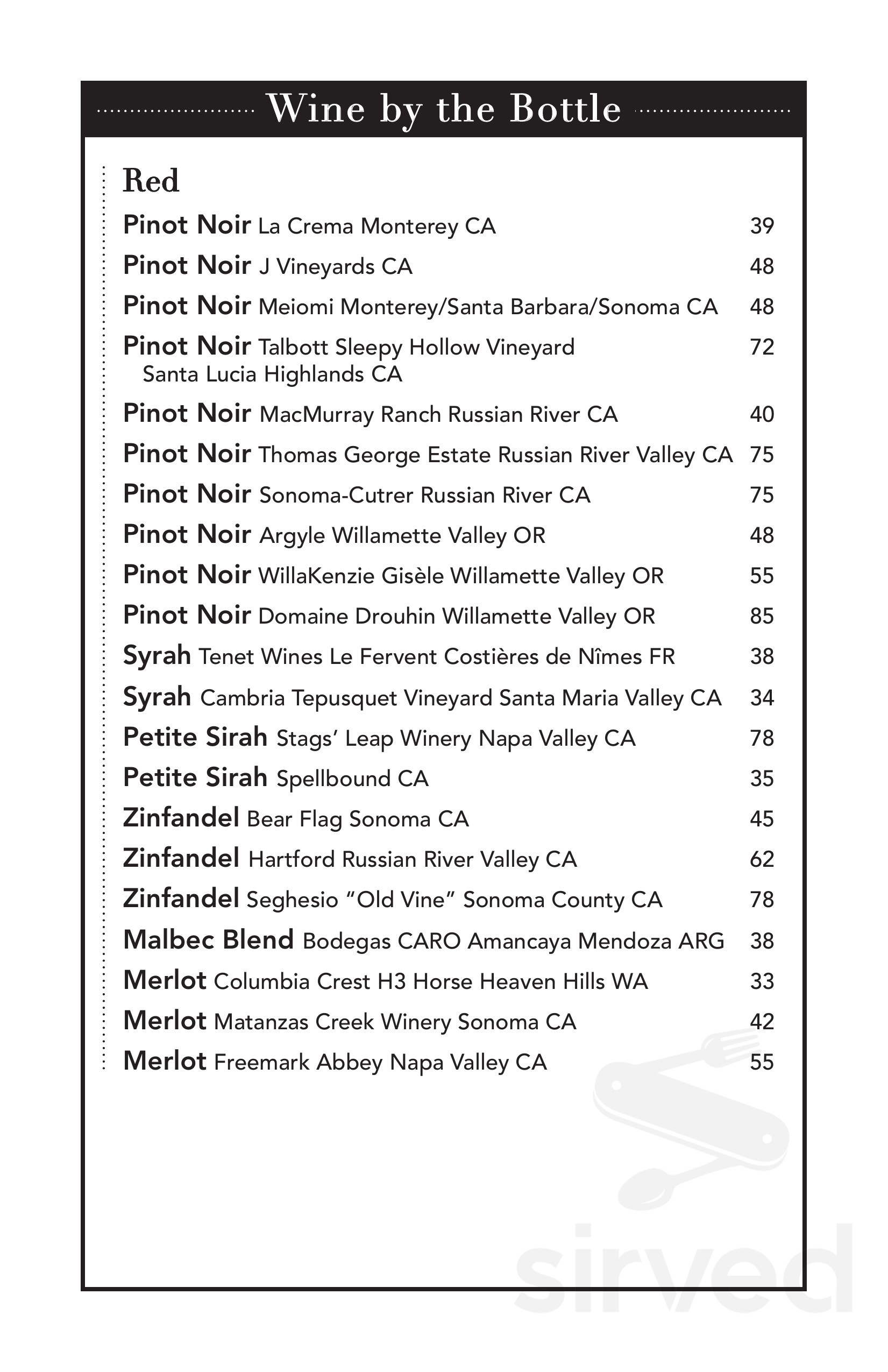 Horatio's menu in San Leandro, California, USA