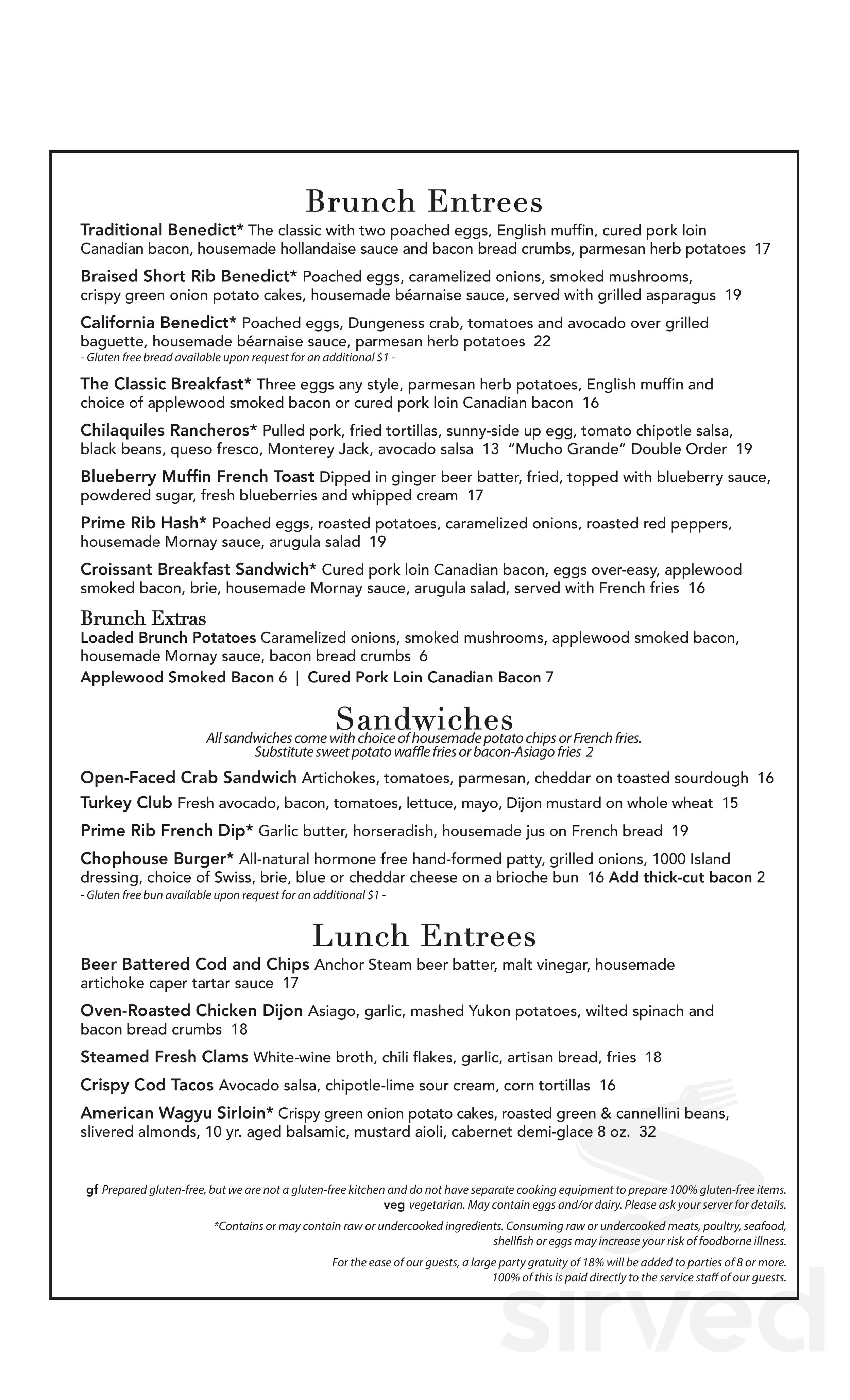 Horatio's menu in San Leandro, California, USA