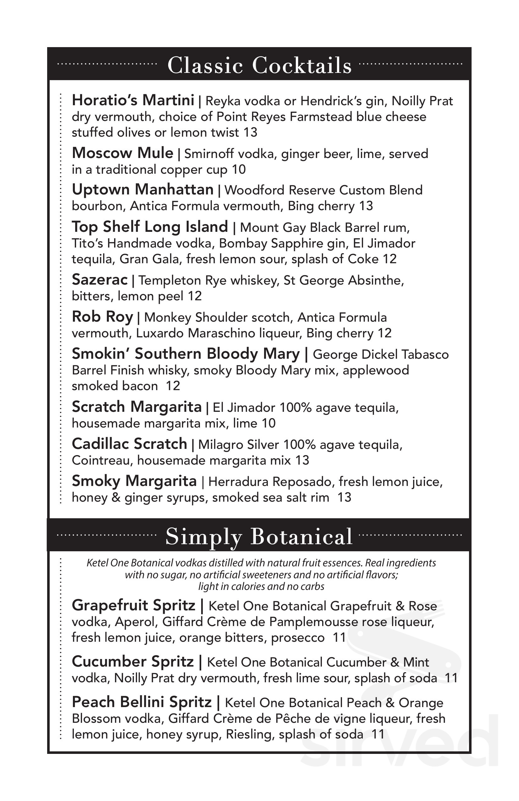 Horatio's menu in San Leandro, California, USA